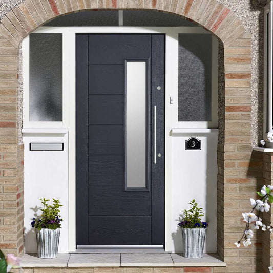 GRP Grey Newbury Composite Door - Frosted Double Glazing - No Frame or Fittings